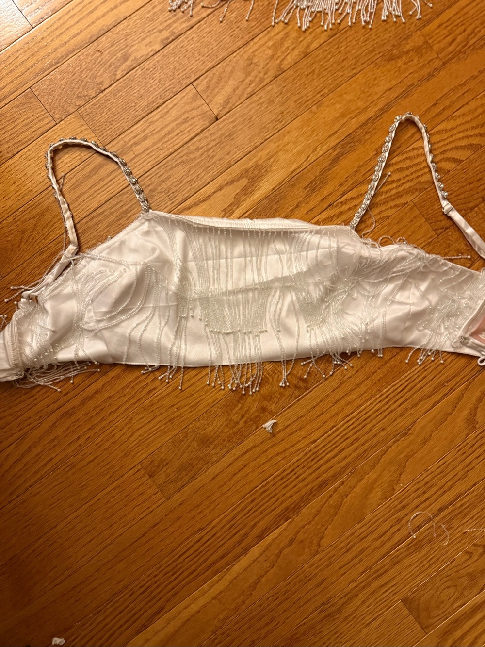 Show Me Your MuMu White Beaded Fringe Crop Top size small